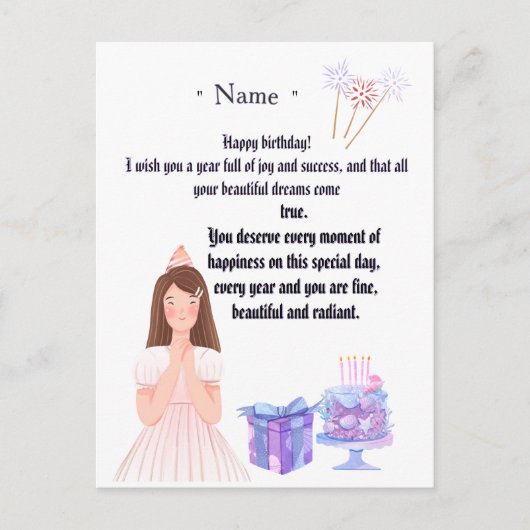 Elegant Birthday Card for Her – Personalized Greet Briefkaart (Voorkant)