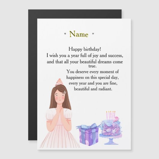 Elegant Birthday Card for Her – Personalized Greet Magnetische Uitnodiging (Voorkant / Achterkant)