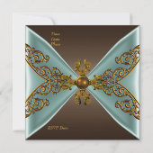 Elegant Birthday Coffee Brown Old Gold Blauwgroen Kaart (Achterkant)