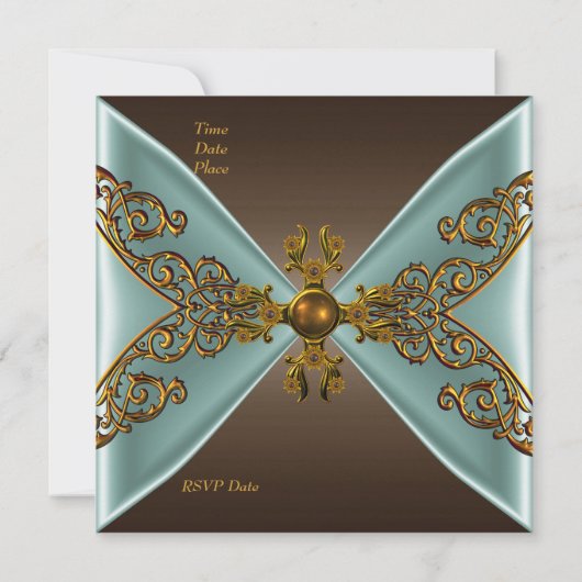 Elegant Birthday Coffee Brown Old Gold Blauwgroen Kaart (Achterkant)