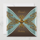 Elegant Birthday Coffee Brown Old Gold Blauwgroen Kaart (Voorkant)