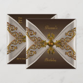 Elegant Birthday Coffee Brown Old Gold Jewel 2 Kaart (Voorkant / Achterkant)