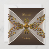 Elegant Birthday Coffee Brown Old Gold Jewel 2 Kaart (Voorkant)