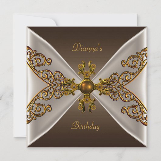 Elegant Birthday Coffee Brown Old Gold Jewel 2 Kaart (Voorkant)