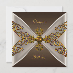 Elegant Birthday Coffee Brown Old Gold Jewel 2 Kaart