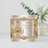 Elegant Birthday Cream Gold Pearl Chandelier Kaart (Staand voorkant)