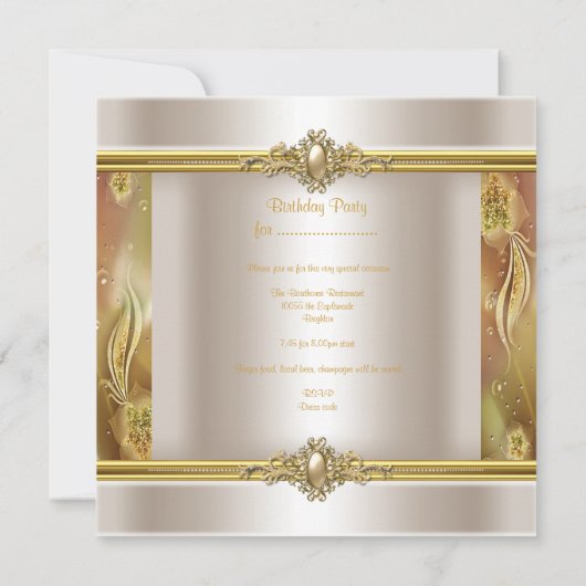 Elegant Birthday Cream Gold Pearl Chandelier Kaart (Achterkant)