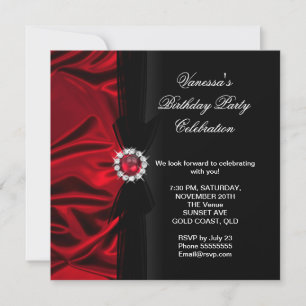 Elegant Birthday Deep Red Silk Black 2 Kaart