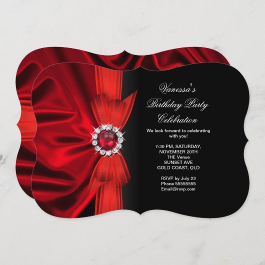 Elegant Birthday Deep Red Silk Black 3 Kaart (Voorkant / Achterkant)