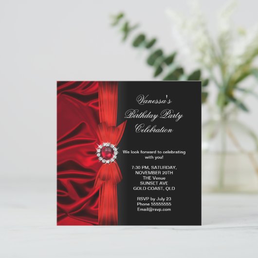 Elegant Birthday Deep Red Silk Black 3 Kaart (Staand voorkant)