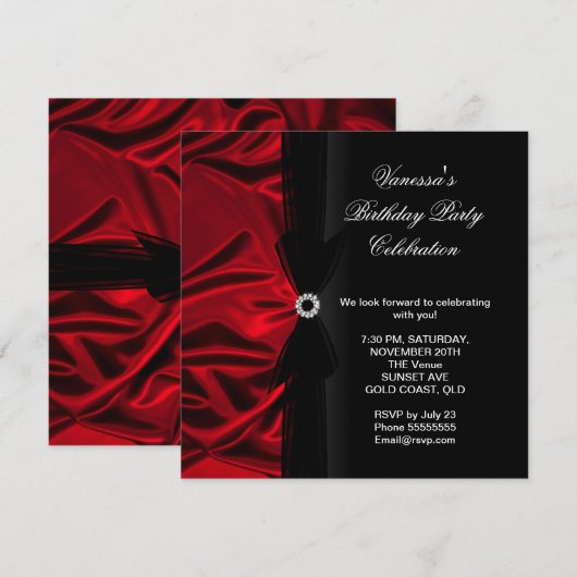 Elegant Birthday Deep Red Silk Black Kaart (Voorkant / Achterkant)