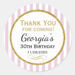 Elegant Birthday Favor Tags Pink Gold Hartelijk da Ronde Sticker