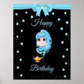 Elegant Birthday Genie, Magic Lamp & Pareltjes op  Poster (Voorkant)