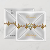 Elegant Birthday Gold Jewel White Silk Kaart (Voorkant / Achterkant)