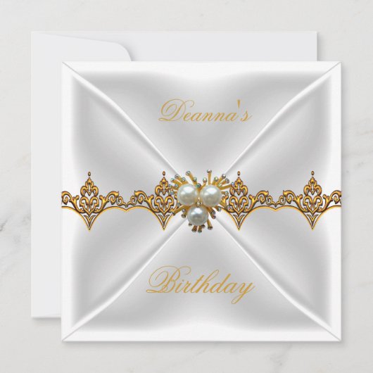 Elegant Birthday Gold Jewel White Silk Kaart (Voorkant)