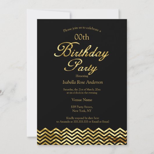 Elegant Birthday Gold Shimmer Chevron stripe Black Kaart (Voorkant)