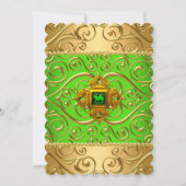 Elegant Birthday Green Limoen Damask Gold B Kaart (Achterkant)