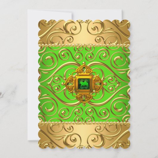 Elegant Birthday Green Limoen Damask Gold B Kaart (Achterkant)