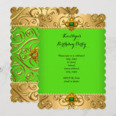 Elegant Birthday Green Limoen Damask Gold B Kaart (Voorkant / Achterkant)