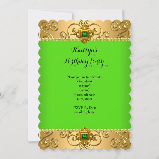 Elegant Birthday Green Limoen Damask Gold B Kaart (Voorkant)