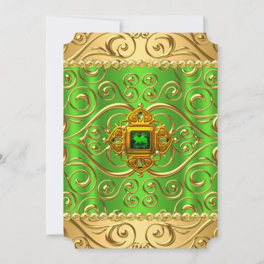 Elegant Birthday Green Limoen Damask Gold C2 Kaart (Achterkant)