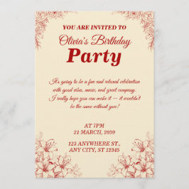 Elegant Birthday Invitation Card – Custom Floral D Kaart
