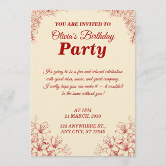 Elegant Birthday Invitation Card – Custom Floral D Kaart