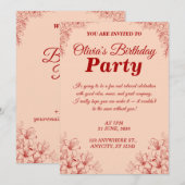 Elegant Birthday Invitation Card – Floral Design Kaart (Voorkant / Achterkant)