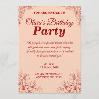 Elegant Birthday Invitation Card – Floral Design Kaart
