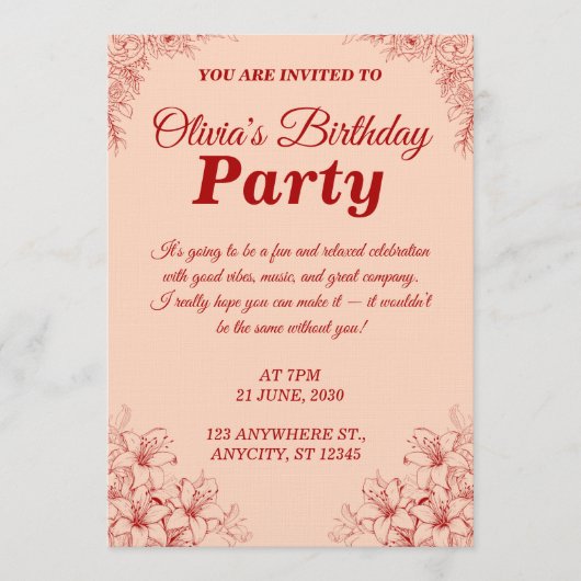 Elegant Birthday Invitation Card – Floral Design Kaart (Voorkant)