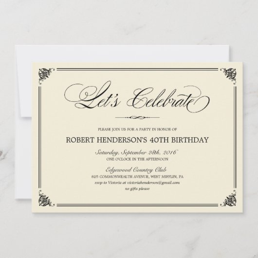 Elegant Birthday Invitations Kaart (Voorkant)