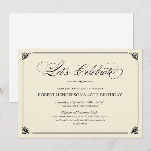 Elegant Birthday Invitations Kaart (Voorkant / Achterkant)