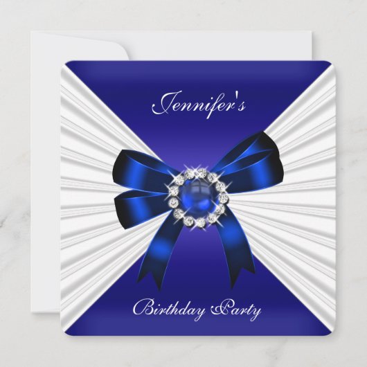 Elegant Birthday Invite Royal Blue Jewel White 2 Kaart (Voorkant)