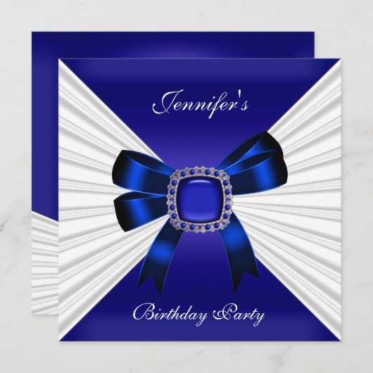 Elegant Birthday Invite Royal Blue Jewel White Kaart (Voorkant / Achterkant)