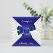 Elegant Birthday Invite Royal Blue Jewel White Kaart (Staand voorkant)