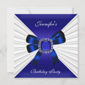 Elegant Birthday Invite Royal Blue Jewel White Kaart (Voorkant)