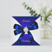 Elegant Birthday Invite Royal Blue Pearl White Kaart (Staand voorkant)