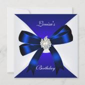 Elegant Birthday Invite Royal Blue Pearl White Kaart (Voorkant)