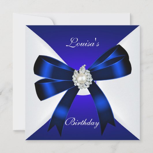 Elegant Birthday Invite Royal Blue Pearl White Kaart (Voorkant)