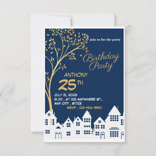ELEGANT BIRTHDAY-KAART MET TREE RSVP KAARTJE (Voorkant)