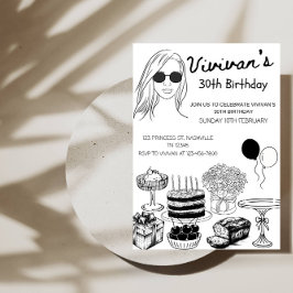 Elegant Birthday Line Art Girl’s Birthday Party Kaart