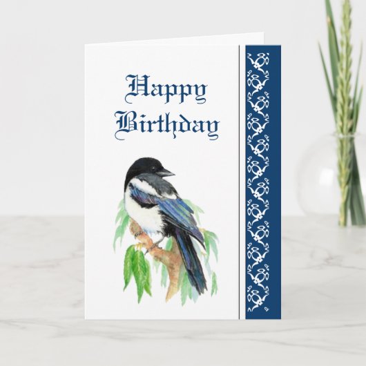 Elegant Birthday, Magpie, Bird Natuur Wildlife Kaart (Voorkant)