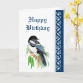 Elegant Birthday, Magpie, Bird Natuur Wildlife Kaart (Gele Bloem)
