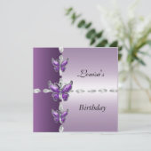 Elegant Birthday nodigt Lila Paarse vlinder uit Kaart (Staand voorkant)