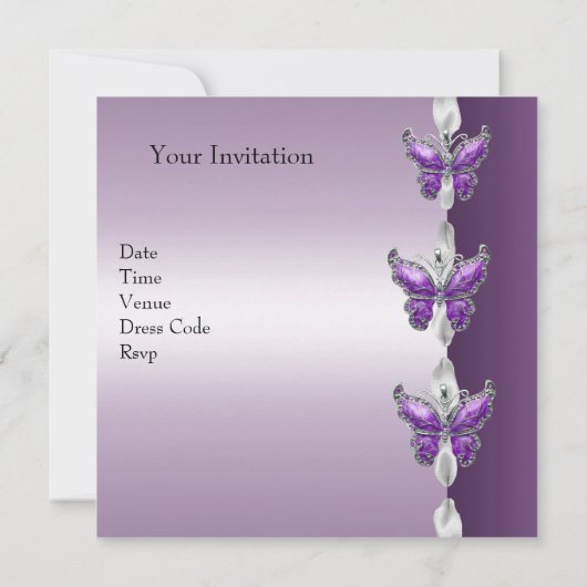 Elegant Birthday nodigt Lila Paarse vlinder uit Kaart (Achterkant)