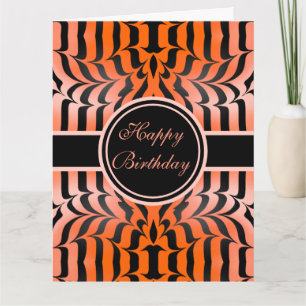 Elegant Birthday Oranje & Black Tiger Skin Print Kaart