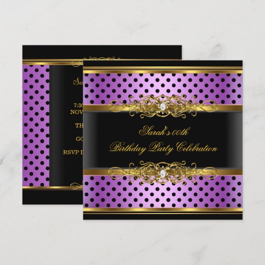 Elegant Birthday Paars Pink Black Gold Spot Kaart (Voorkant / Achterkant)