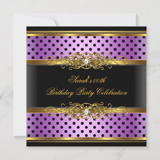 Elegant Birthday Paars Pink Black Gold Spot Kaart (Voorkant)