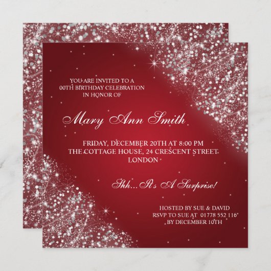 Elegant Birthday partij mousserend glitter Red Kaart (Voorkant / Achterkant)