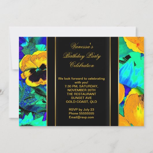 Elegant Birthday Party Abstracte Flowers Kaart (Voorkant)